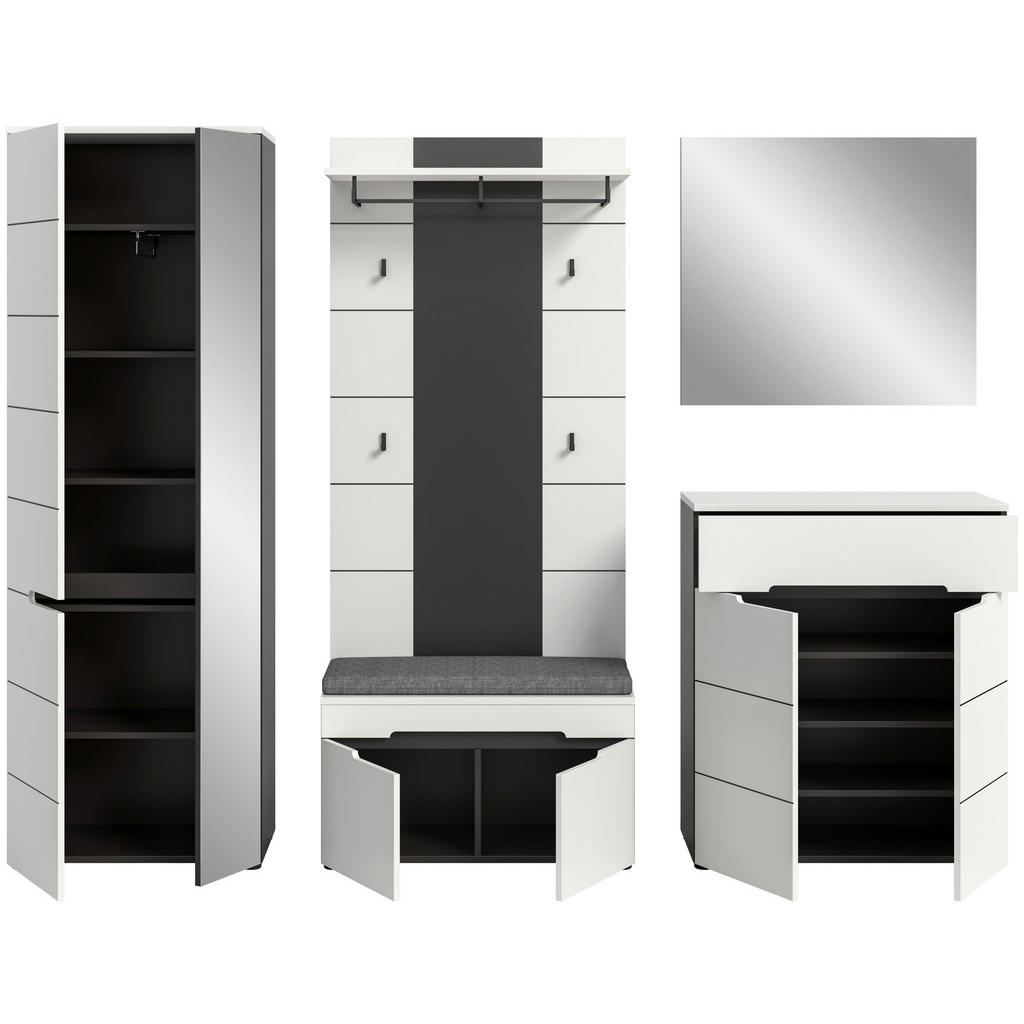 Thumbnail - Garderobe Canu basaltgrau Nachbildung weiß B/H/T: ca. 255x190x37 cm