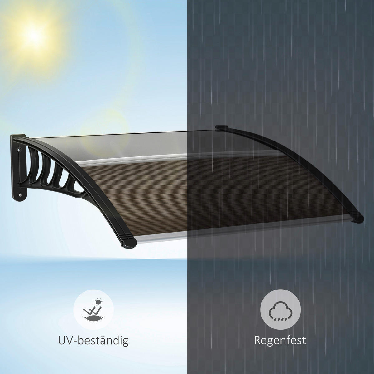 Outsunny Pultvordach braun B/H/L: ca. 96,5x27x103 cm Pultvordach - braun/schwarz (103,00/96,50/27,00cm) - Outsunny