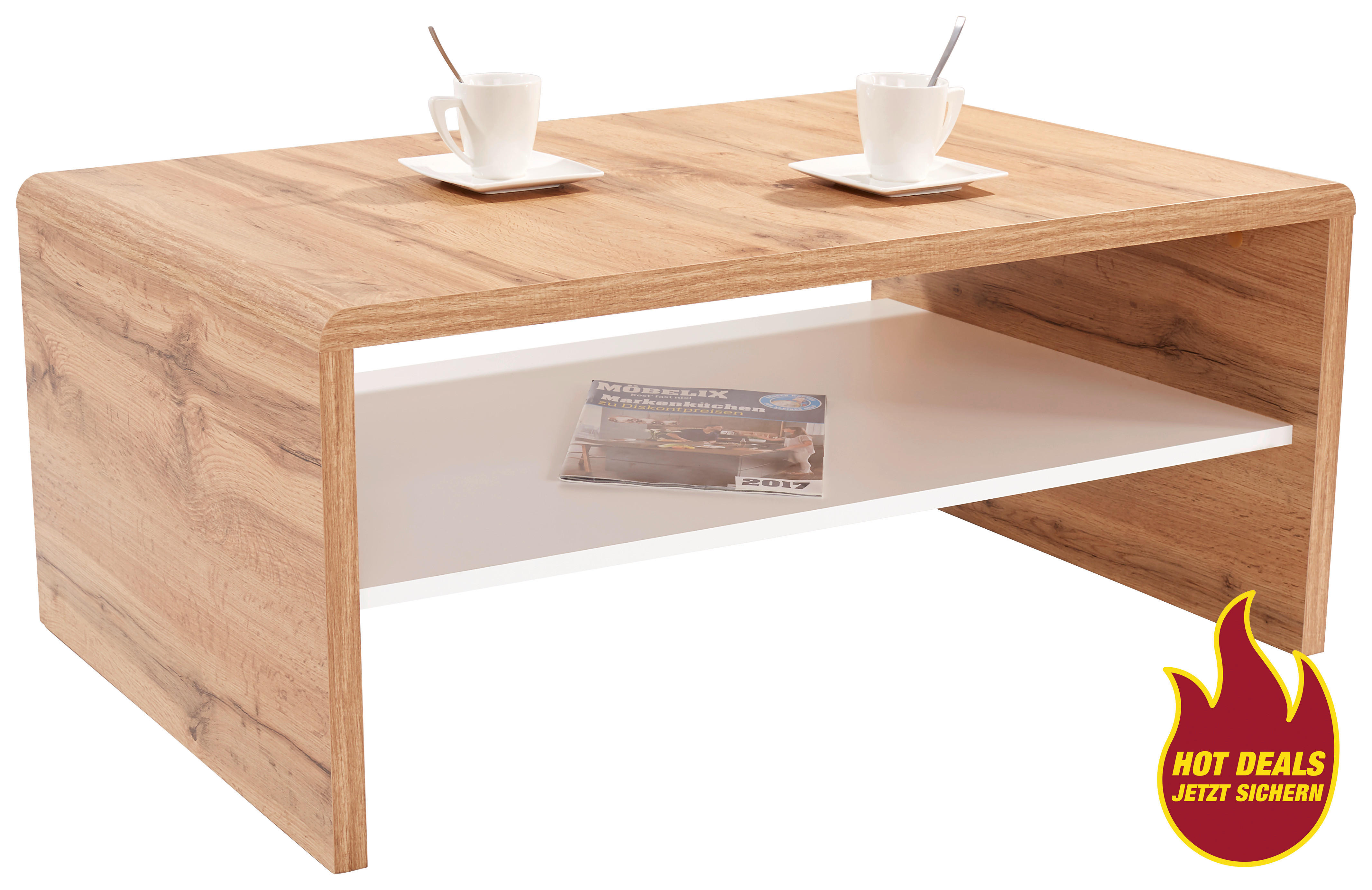Couchtisch Cala Luna C4T02 Eiche Wotan Alpinweiß Nachbildung B/H/T: ca. 100x40x59 cm Cala Luna C4T02 - Eiche/Alpinweiß (100,00/40,00/59,00cm)