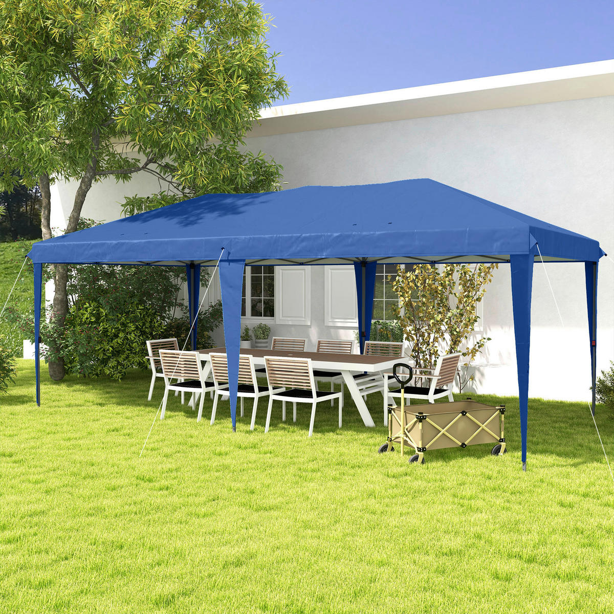 Outsunny Faltpavillon blau Polyester-Mischgewebe B/H/L: ca. 295x265x585 cm Faltpavillon - blau (585,00/295,00/265,00cm) - Outsunny