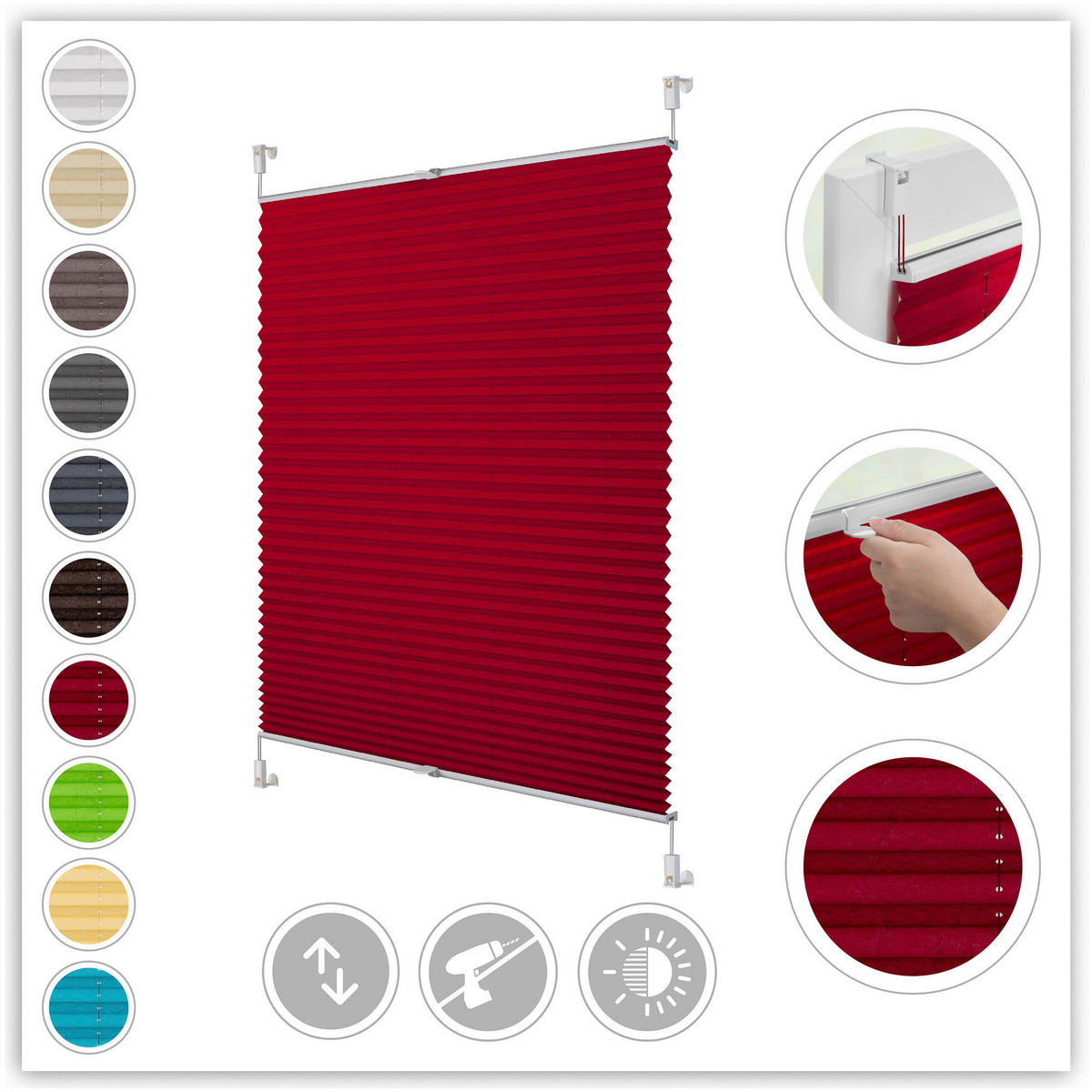 LICHTBLICK Spannplissee brombeer B/L: ca. 95x130 cm Plissee_Klemmfix - brombeer (95,00/130,00cm) - LICHTBLICK