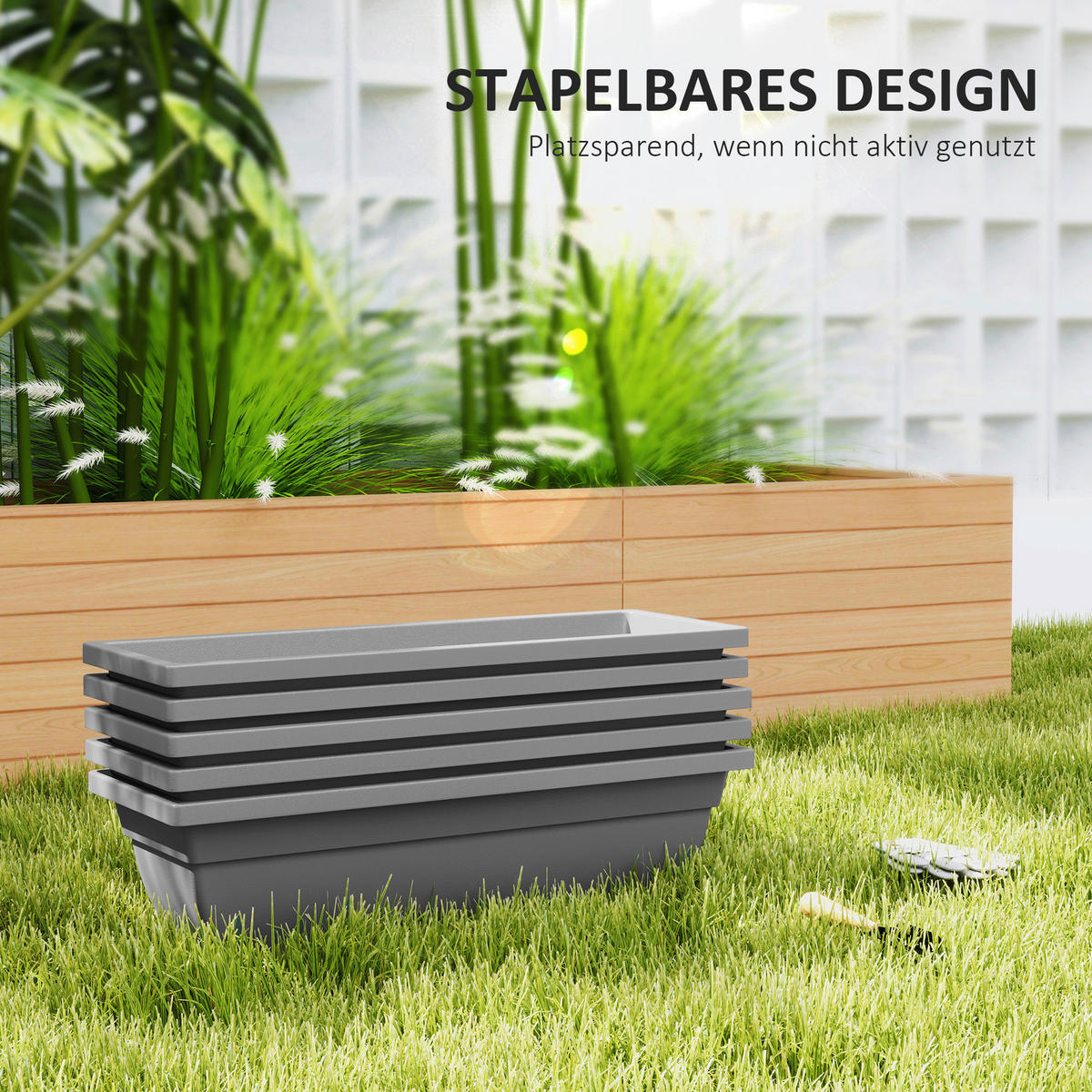 Outsunny Pflanztopf 5er Set grau Kunststoff B/H/L: ca. 21x16x59 cm Pflanztöpfe 5er Set - grau (59,00/21,00/16,00cm) - Outsunny