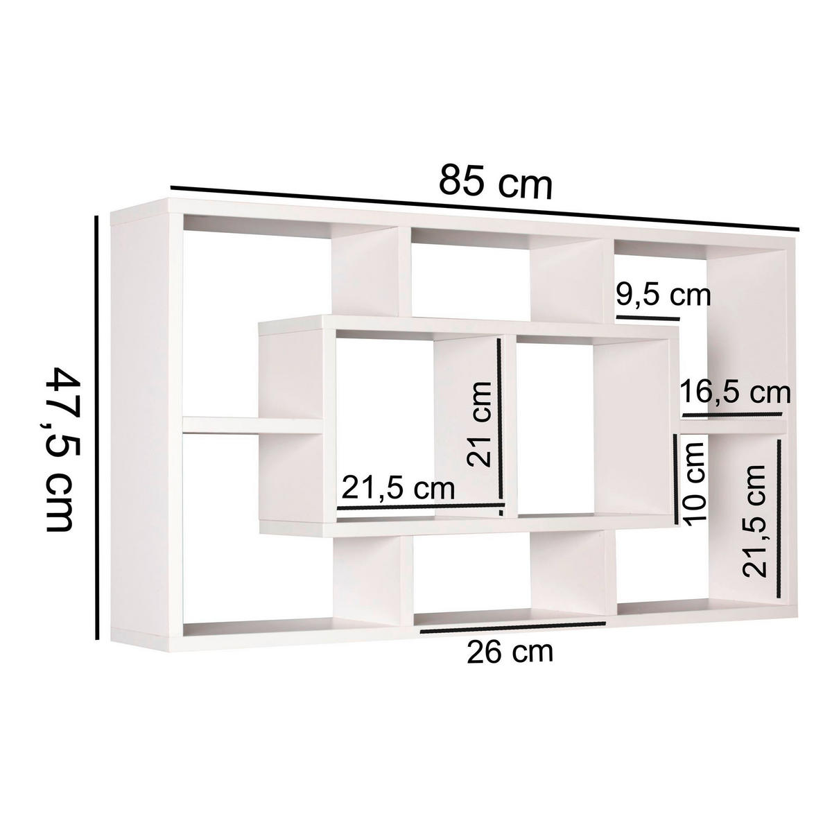 Wandregal weiß B/H/T: ca. 85x47,5x16 cm Wandregal - weiß (85,00/47,50/16,00cm) - Wohnling