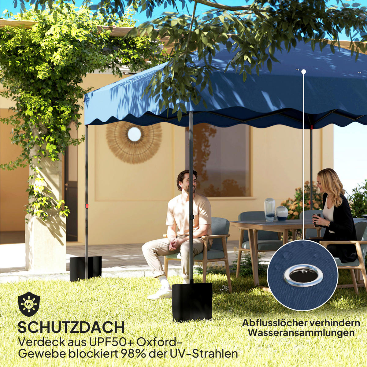 Outsunny Pavillon blau Metall B/H/L: ca. 297x287x297 cm Pavillon - blau (297,00/297,00/287,00cm) - Outsunny