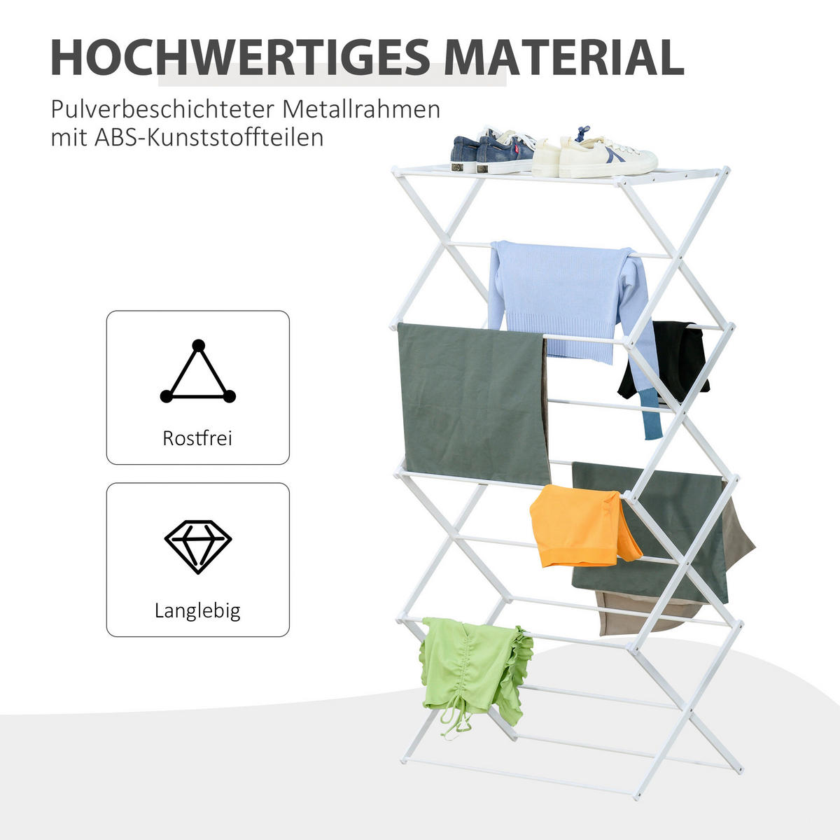 HOMCOM Wäscheständer weiß Kunststoff B/H/L: ca. 35x74x144 cm Wäscheständer - weiß (144,00/35,00/74,00cm) - HOMCOM