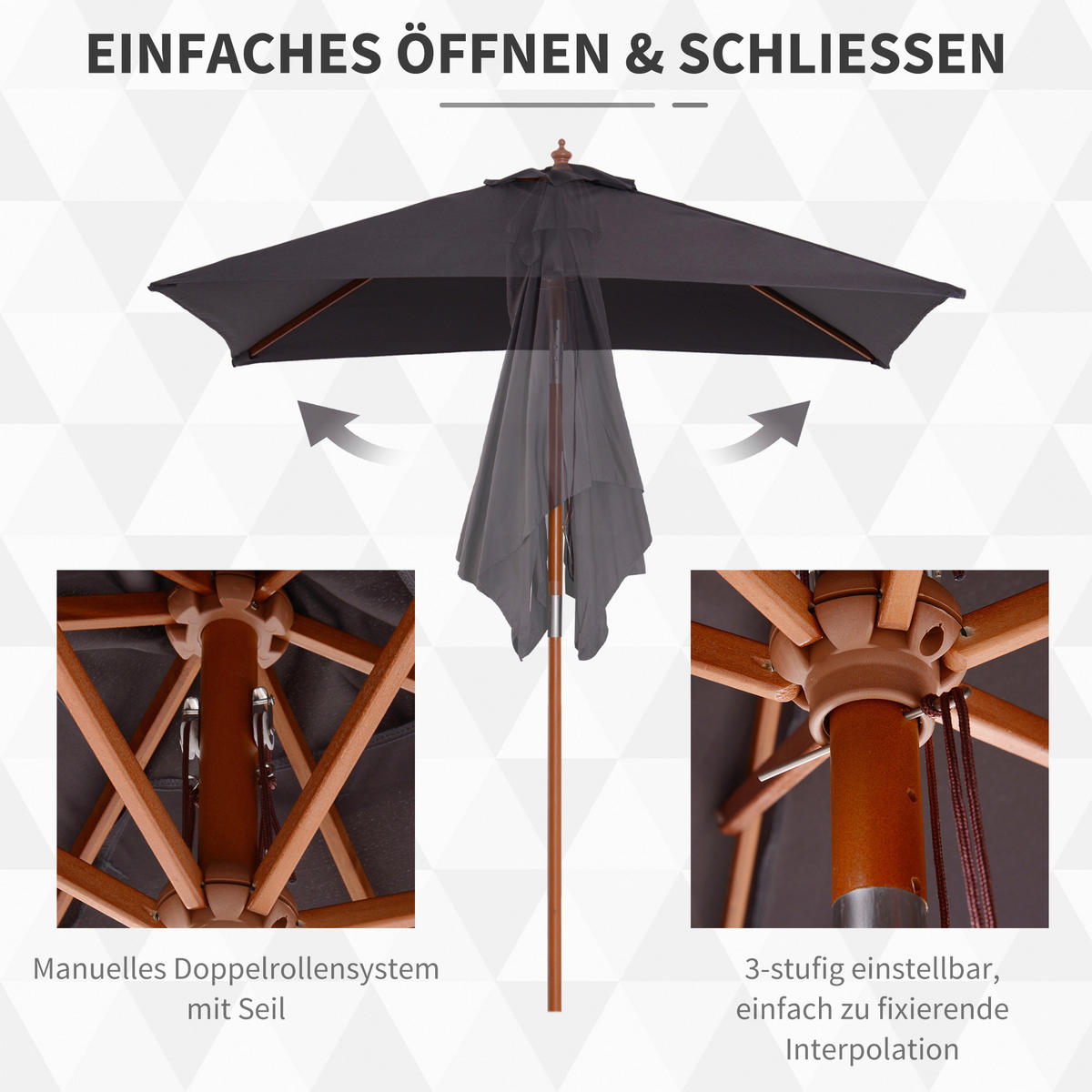 Outsunny Sonnenschirm dunkelgrau Polyester B/H/L: ca. 150x230x200 cm Sonnenschirm - dunkelgrau (200,00/150,00/230,00cm) - Outsunny