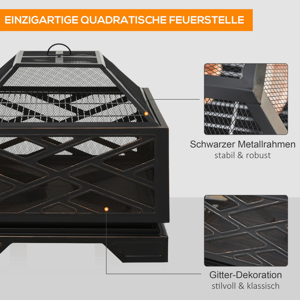 Outsunny Feuerschale schwarz Eisen B/H/L: ca. 66x66x66 cm Feuerschale - schwarz (66,00/66,00/66,00cm) - Outsunny