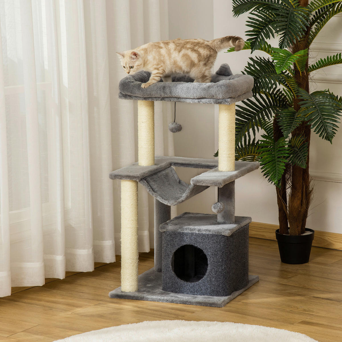 PawHut Kratzbaum grau Spanplatte B/H/L: ca. 48x48x90 cm Kratzbaum - grau (90,00/48,00/48,00cm) - PawHut