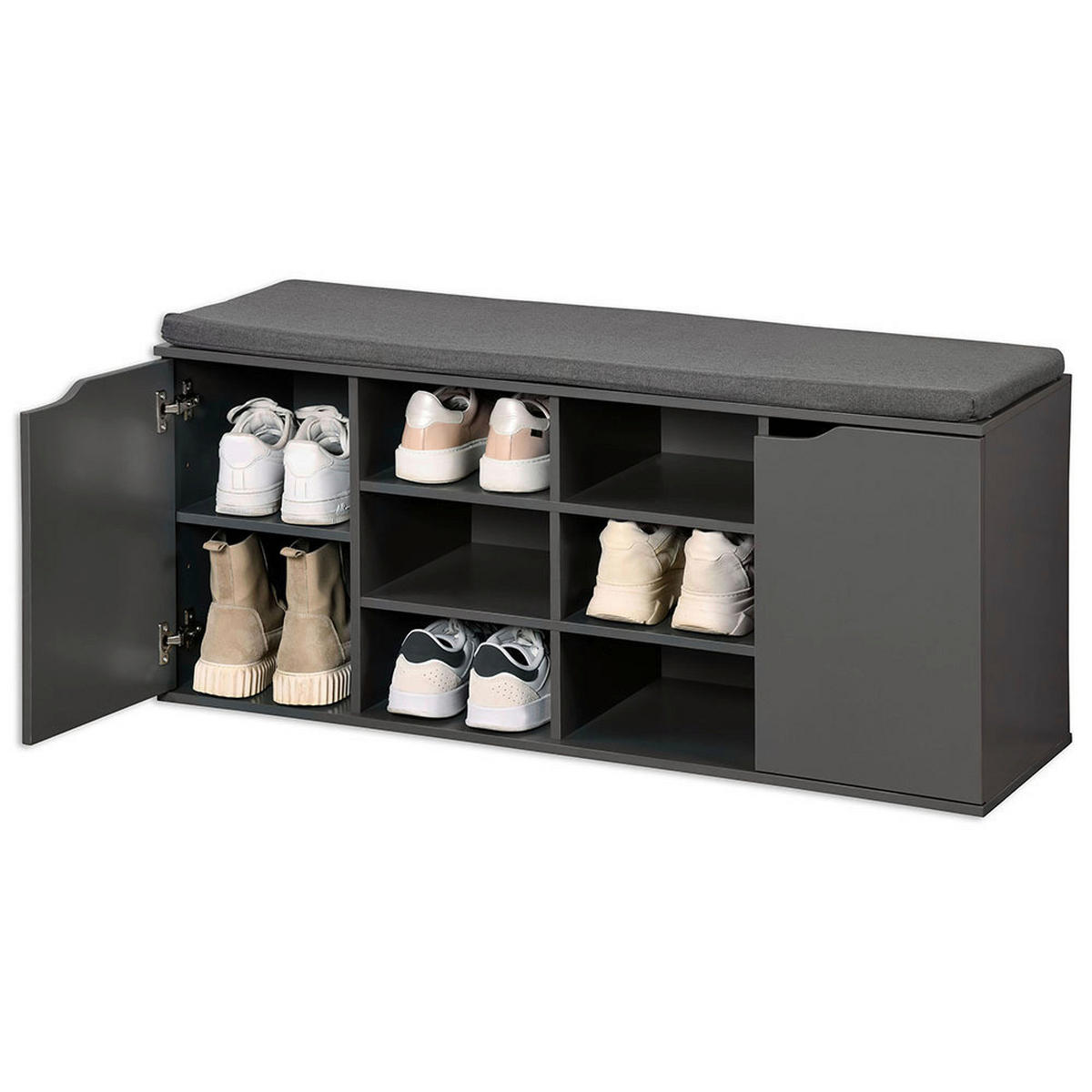 Kesper Schuhregal grau Spanplatte B/H/T: ca. 103x48x30,5 cm Schuhregal_mit_Sitzkissen - grau (103,00/48,00/30,50cm) - Kesper