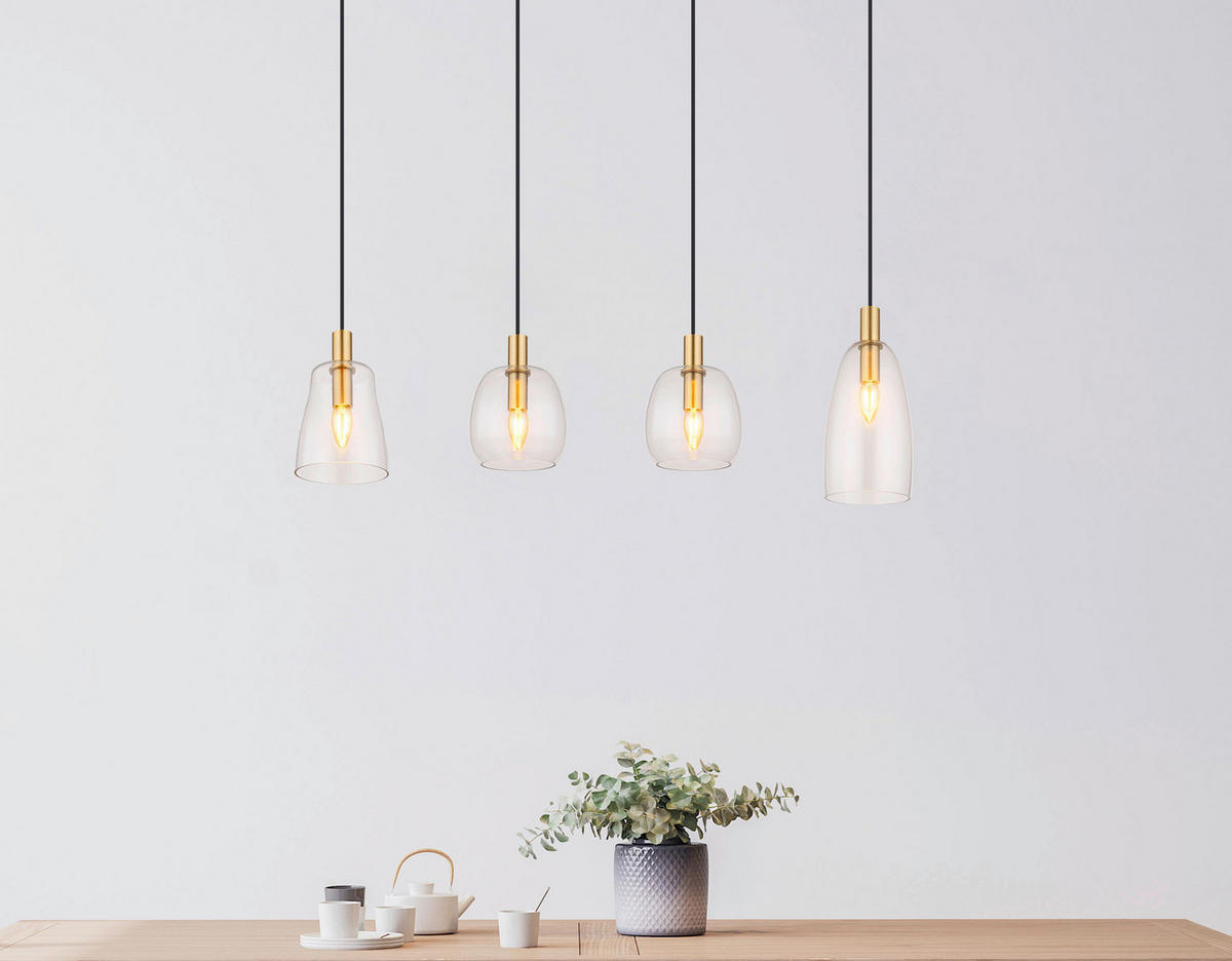 GLOBO Pendelleuchte klar messing Glas Metall B/H/T: ca. 16x120x107 cm E14 4 Brennstellen GARRI - klar/messing (16,00/120,00/107,00cm) - GLOBO