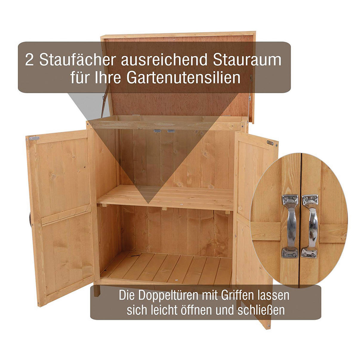 Outsunny Gartenschrank Gartenschrank_mit_2_Fächer - natur (74,00/43,00/88,00cm) - Outsunny