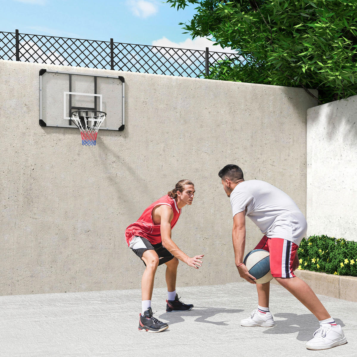 SPORTNOW Basketballkorb transparent Stahl B/H/L: ca. 61x73x113 cm Basketballkorb - weiß/schwarz (113,00/61,00/73,00cm) - SPORTNOW
