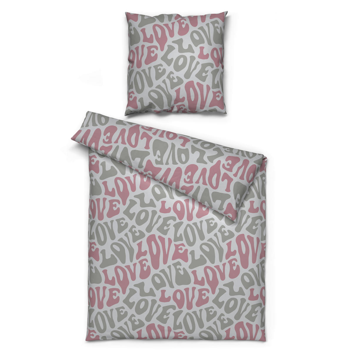Microfaser Bettwäsche Fleece Bettwäsche_Fleece Love 135x200cm - hellgrau/rosé (135,00/200,00cm)