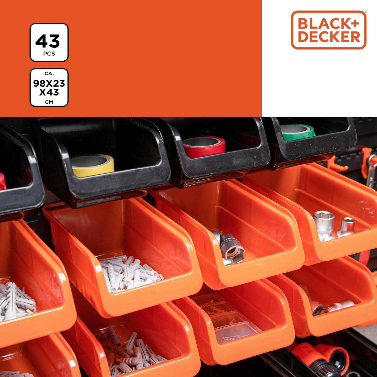 BLACK+DECKER Werkzeugwand orange B/H/L: ca. 14,2x56,3x50 cm Werkzeugwand_43tlg. - orange/schwarz (50,00/14,20/56,30cm) - BLACK+DECKER