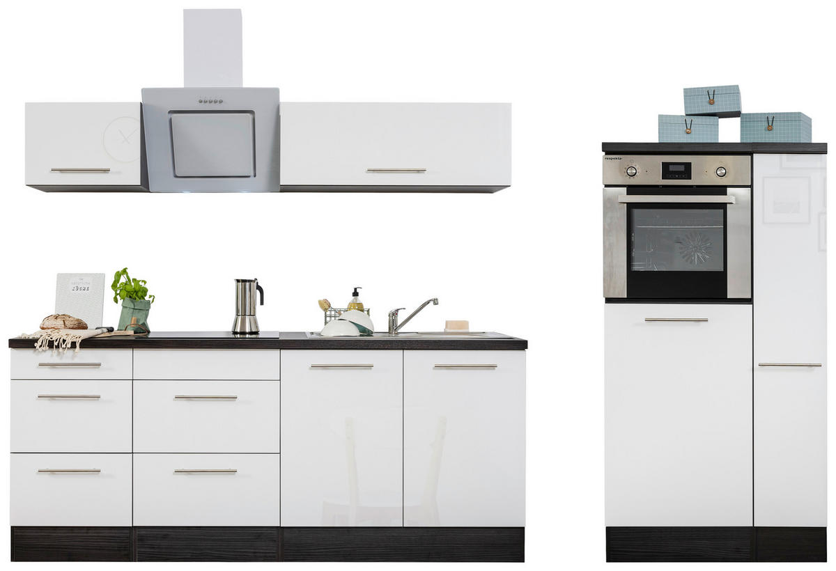 Respekta Küchenblock Amanda weiß Hochglanz B/H/T: ca. 300x200x60 cm Amanda - weiß/Edelstahloptik (300,00/200,00/60,00cm) - Respekta