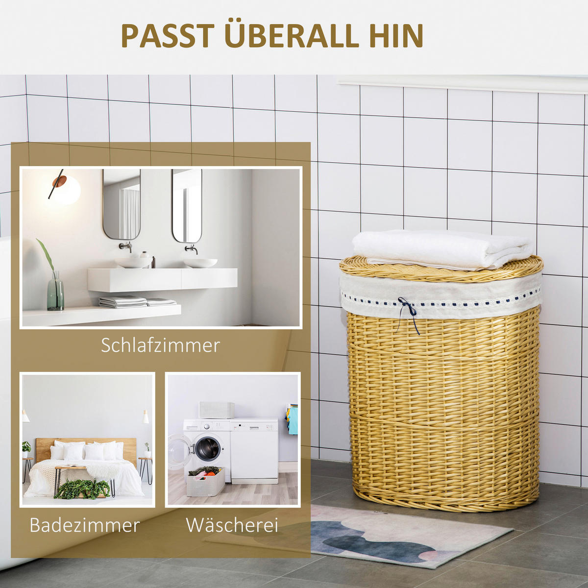 HOMCOM Wäschekorb natur Edelstahl B/H/L: ca. 38x51x57 cm Wäschekorb - natur (57,00/38,00/51,00cm) - HOMCOM