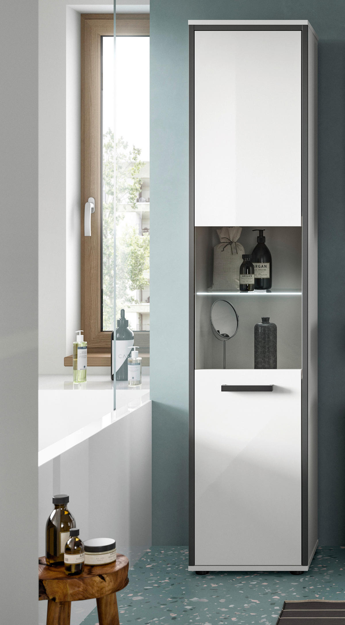 Midischrank KOJAK weiß Hochglanz anthrazit grau B/H/T: ca. 40x188x34 cm KOJAK - weiß/anthrazit (40,00/188,00/34,00cm) - xonox.home