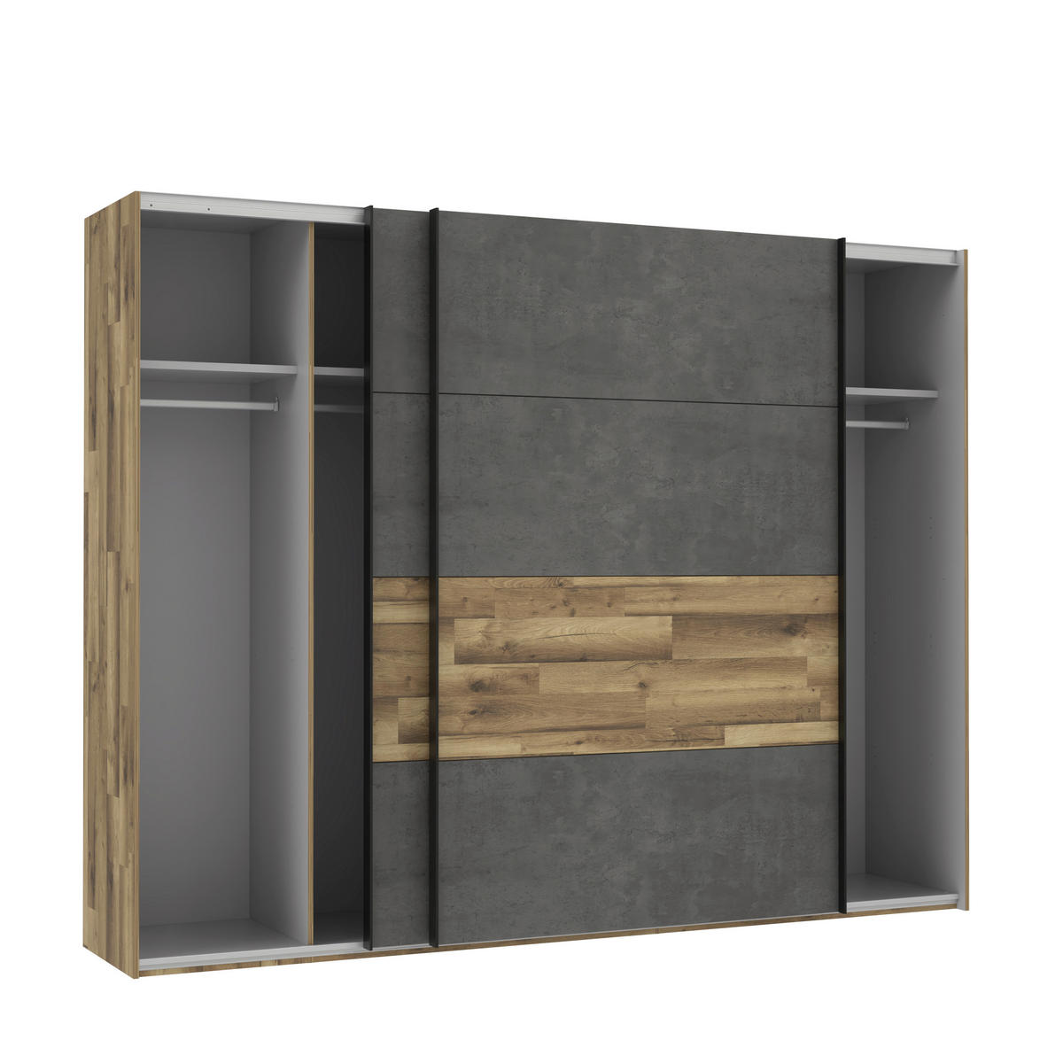 Schwebetürenschrank  Stabeiche Nachbildung dunkelgrau Beton Optik B/H/T: ca. 270x211x61 cm Ricciano_Schwebetürenschrank - dunkelgrau (270,00/211,00/61,00cm)