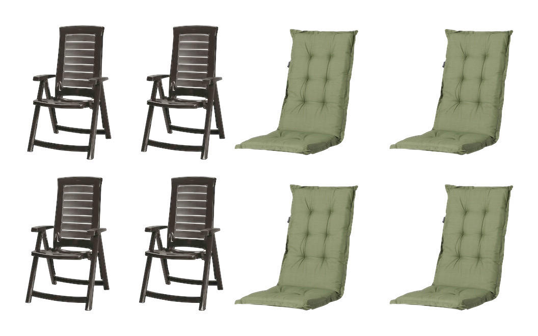 JARDIN,MADISON Klappsessel Set + Auflagen Aruba Graphit Kunststoff B/H/L: ca. 72x110x61 cm Aruba - Graphit/grün (61,00/72,00/110,00cm) - JARDIN,MADISON