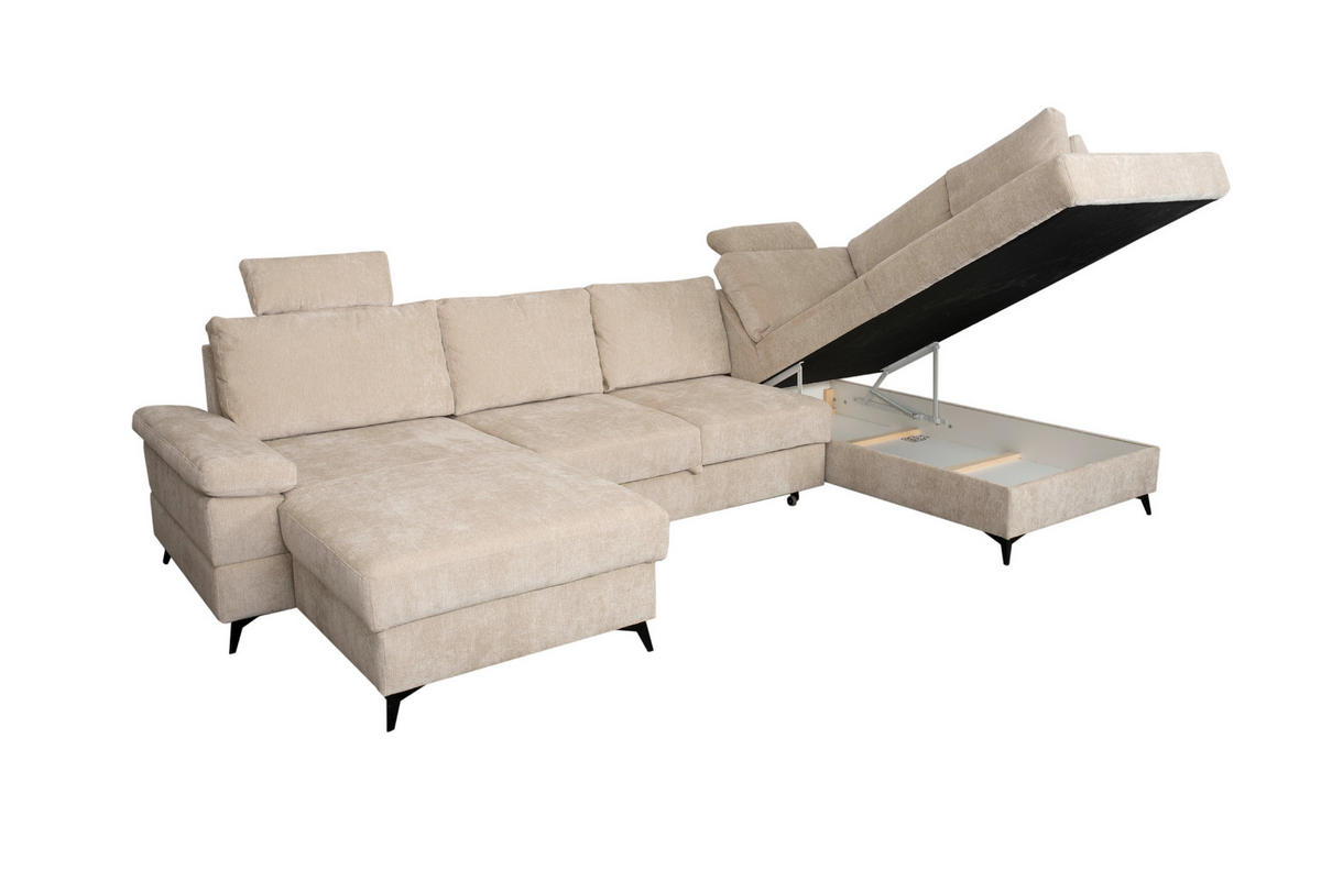 Wohnlandschaft Sara U beige Microfaser B/H/T: ca. 333x87x189 cm Sara U - beige/schwarz (333,00/87,00/189,00cm)