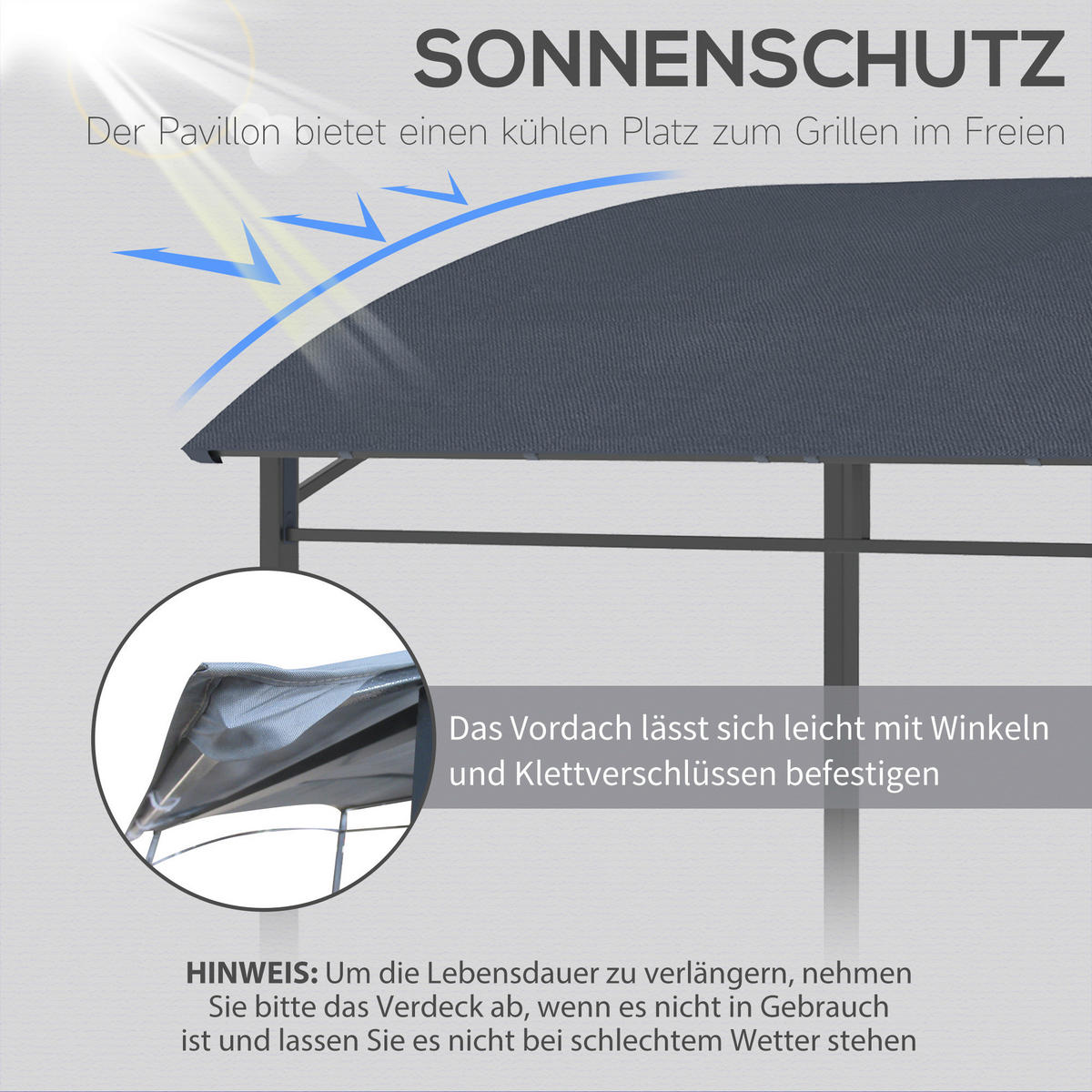 Outsunny Grillpavillon grau Polyester B/H/L: ca. 150x220x215 cm Grillpavillon - grau (215,00/150,00/220,00cm) - Outsunny