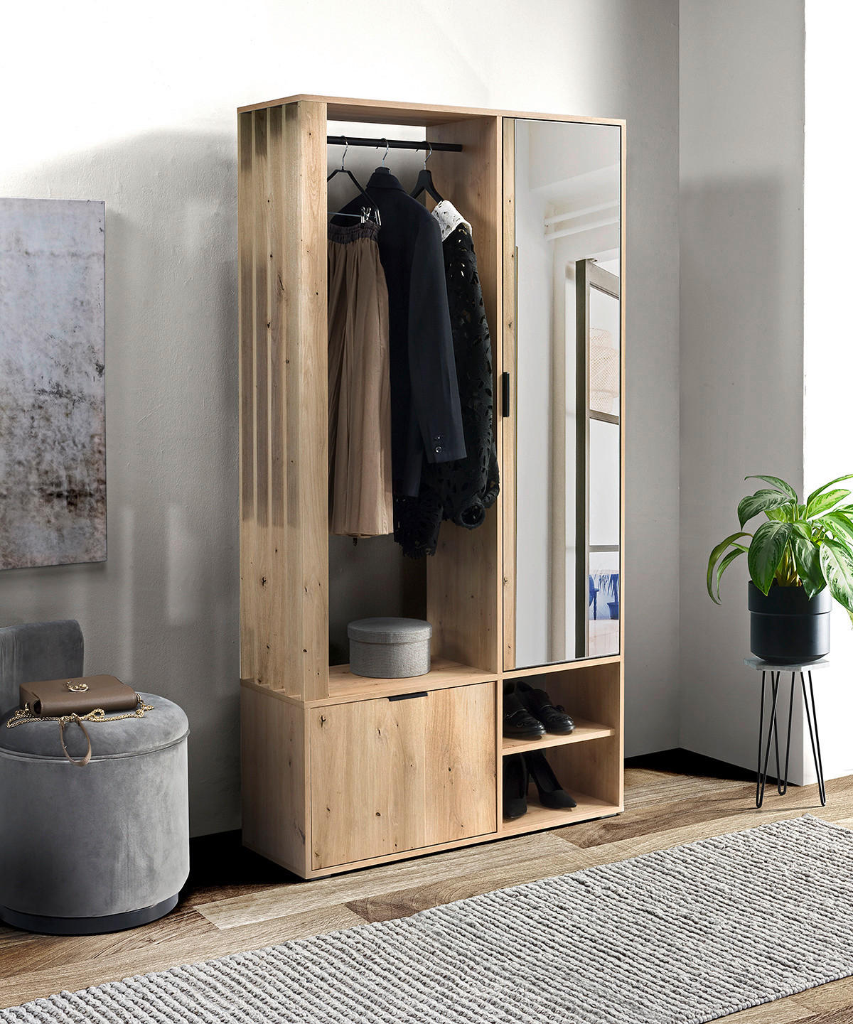 Garderobe EMILO Eiche Wotan Nachbildung B/H/T: ca. 100x189,4x33 cm EMILO - Eiche (100,00/189,40/33,00cm) - WIPMEB