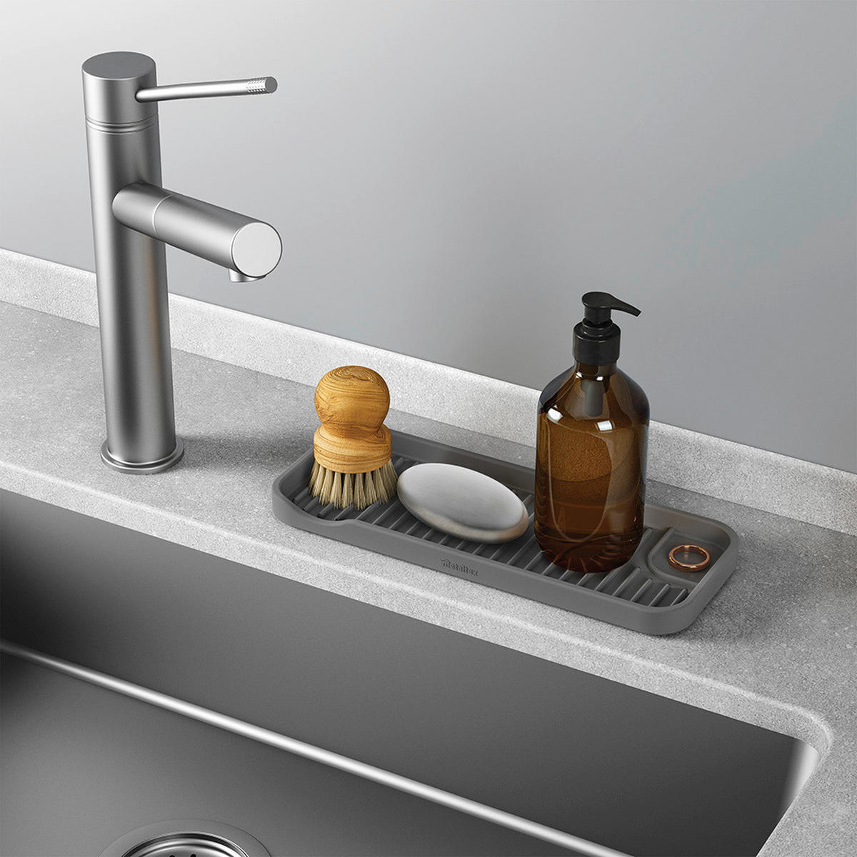 Metaltex Haushaltshelfer grau Silikon B/H/L: ca. 9x27x1,2 cm Spülbeckenorganizer_Tidy-Mat - grau (1,20/9,00/27,00cm) - Metaltex
