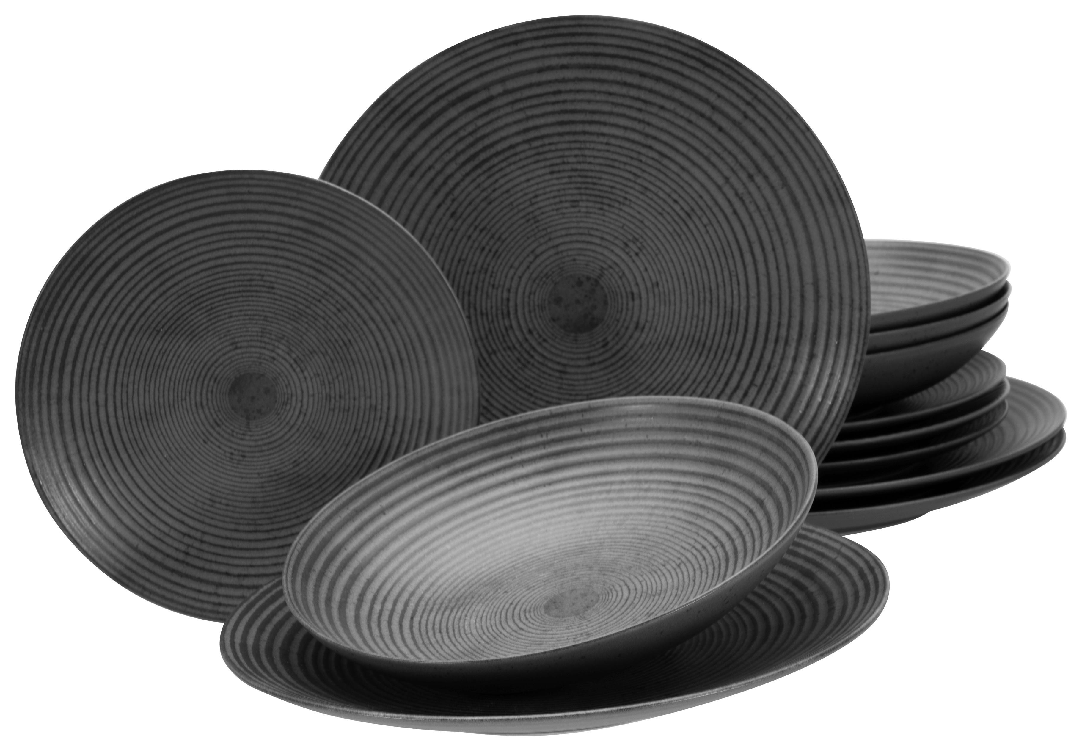 CreaTable Tafelservice Catania anthrazit Steinzeug 12 tlg. Catania - anthrazit (34,00/30,00/31,00cm) - CreaTable