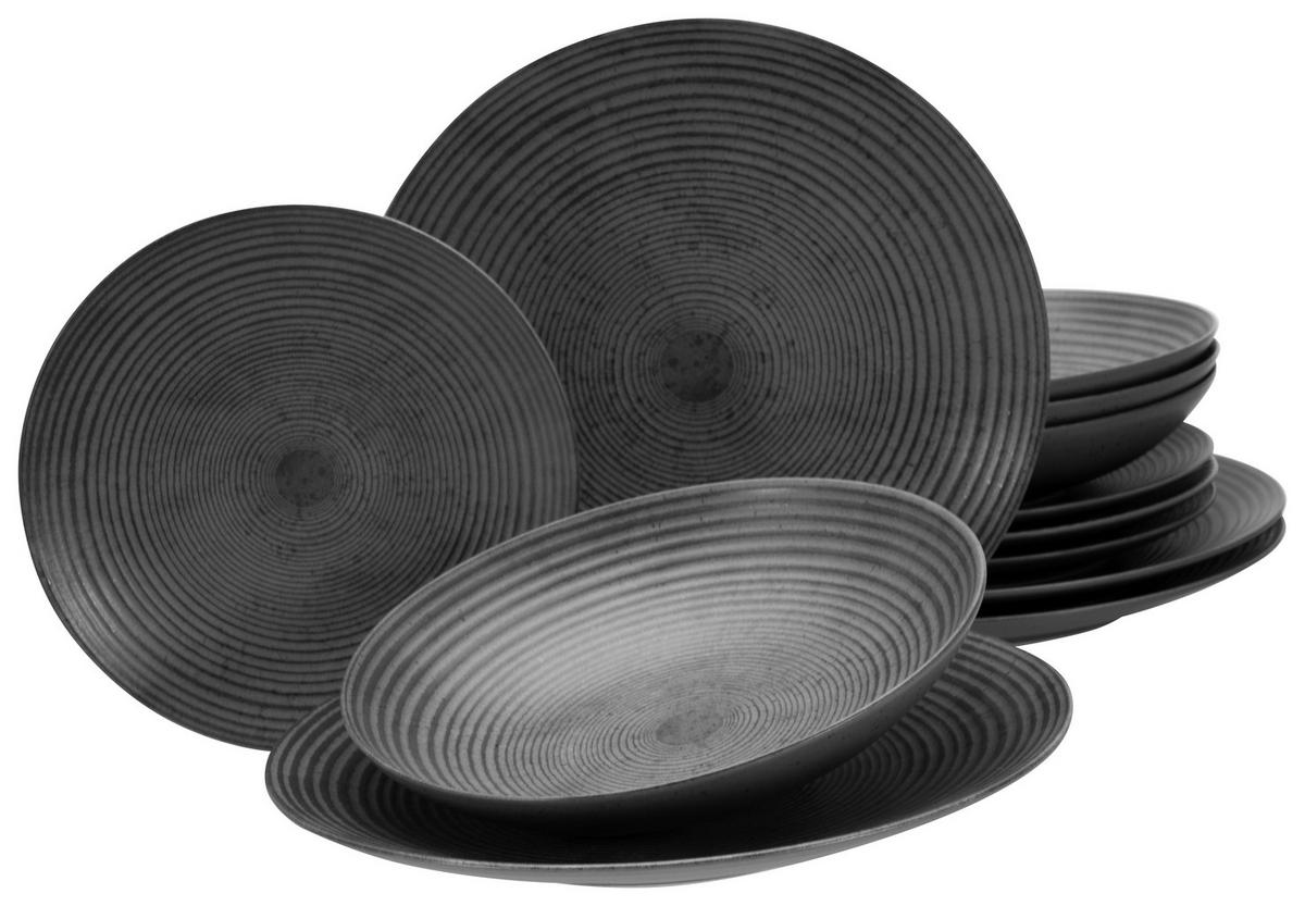CreaTable Tafelservice Catania anthrazit Steinzeug 12 tlg. Catania - anthrazit (34,00/30,00/31,00cm) - CreaTable