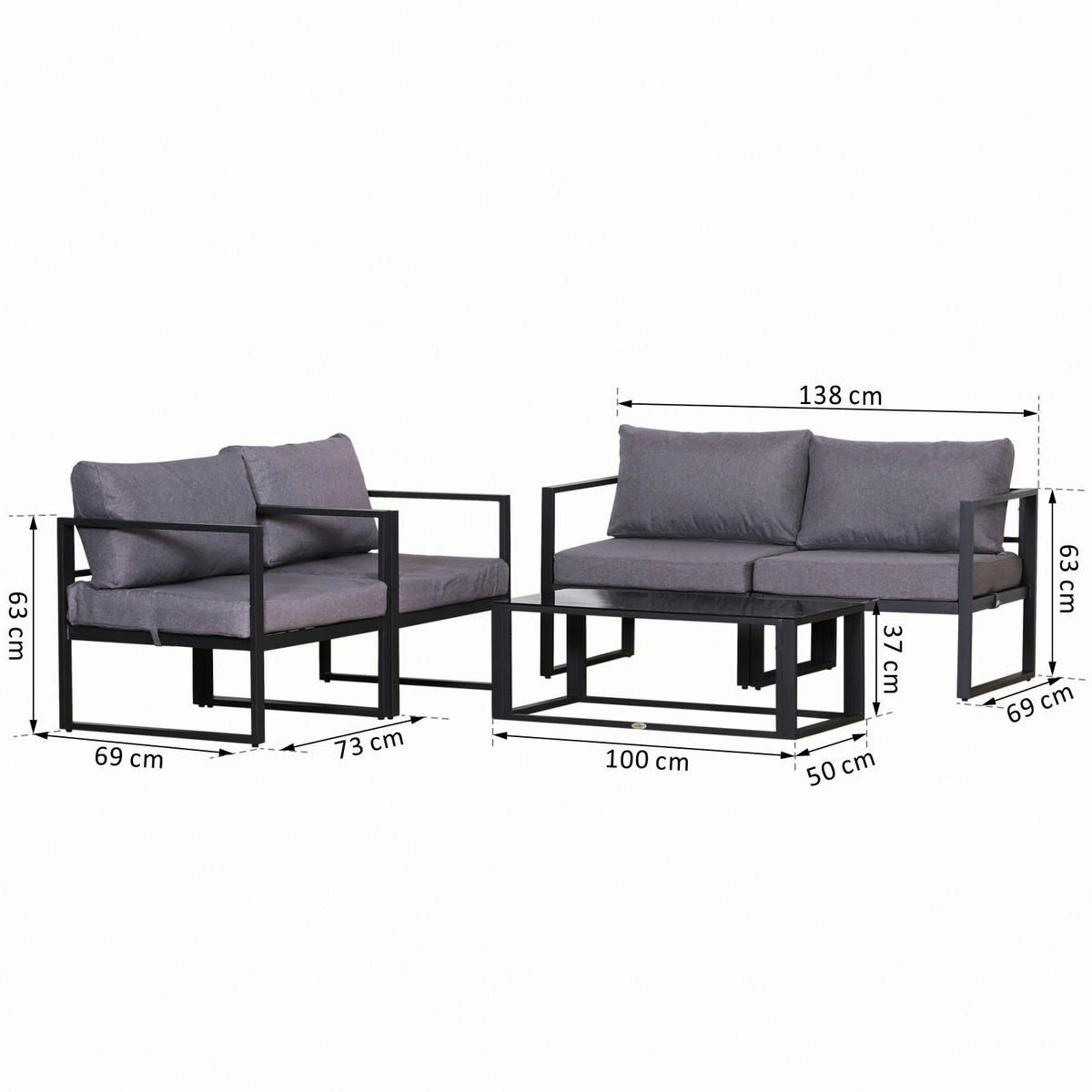 Outsunny Loungeset grau Aluminium Loungeset_4tlg - grau - Outsunny