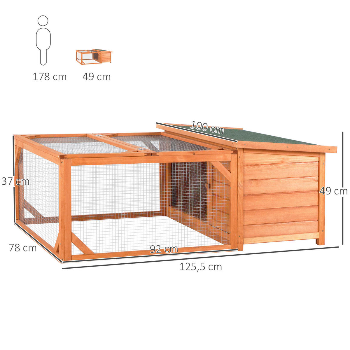 PawHut Stall orange Holz B/H/L: ca. 100x125,5x49 cm Kleintierstall - orange (49,00/100,00/125,50cm) - PawHut