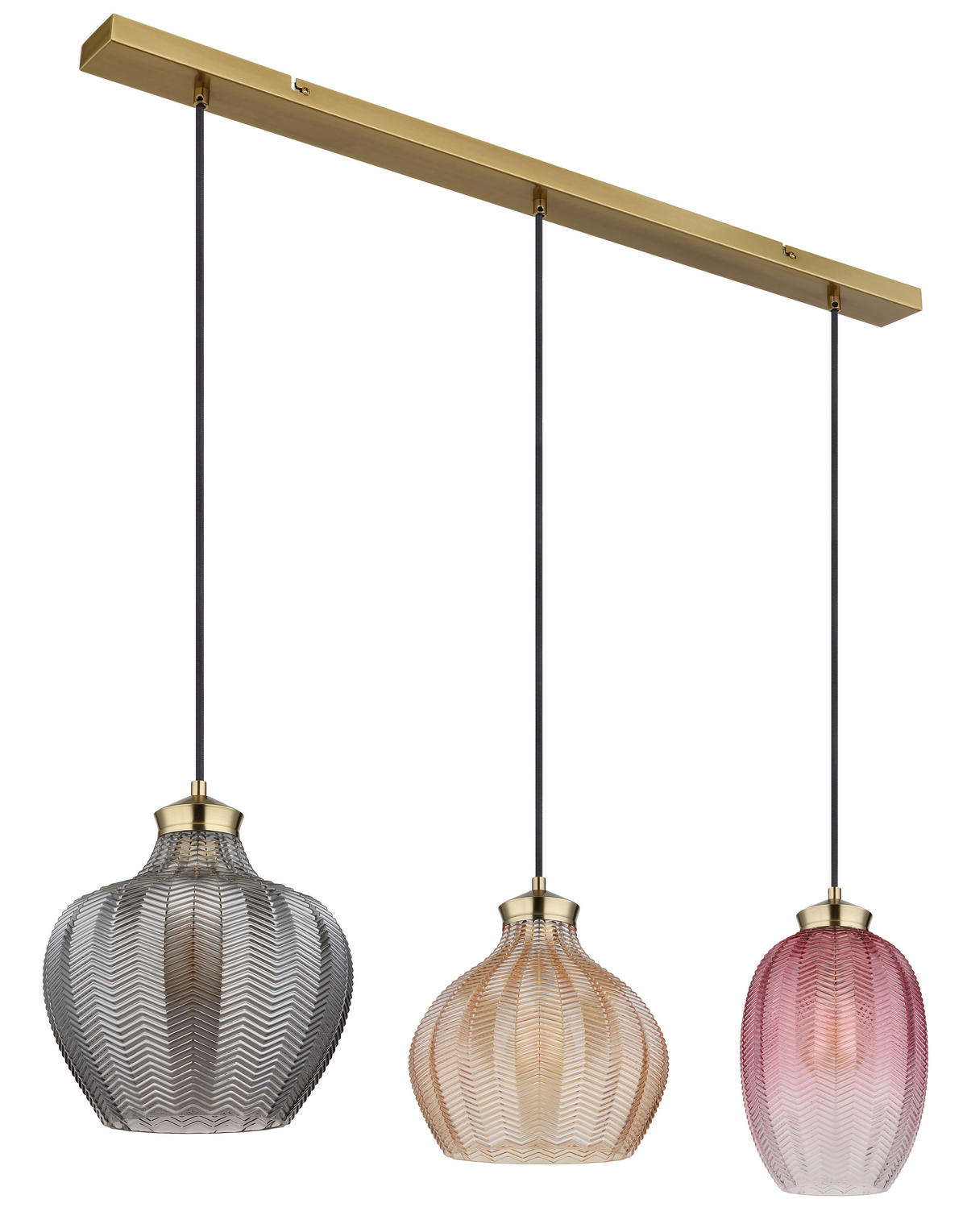 GLOBO Pendelleuchte gold Glas Metall B/H/L: ca. 25x120x90 cm E27 3 Brennstellen JESSICA - gold (90,00/25,00/120,00cm) - GLOBO