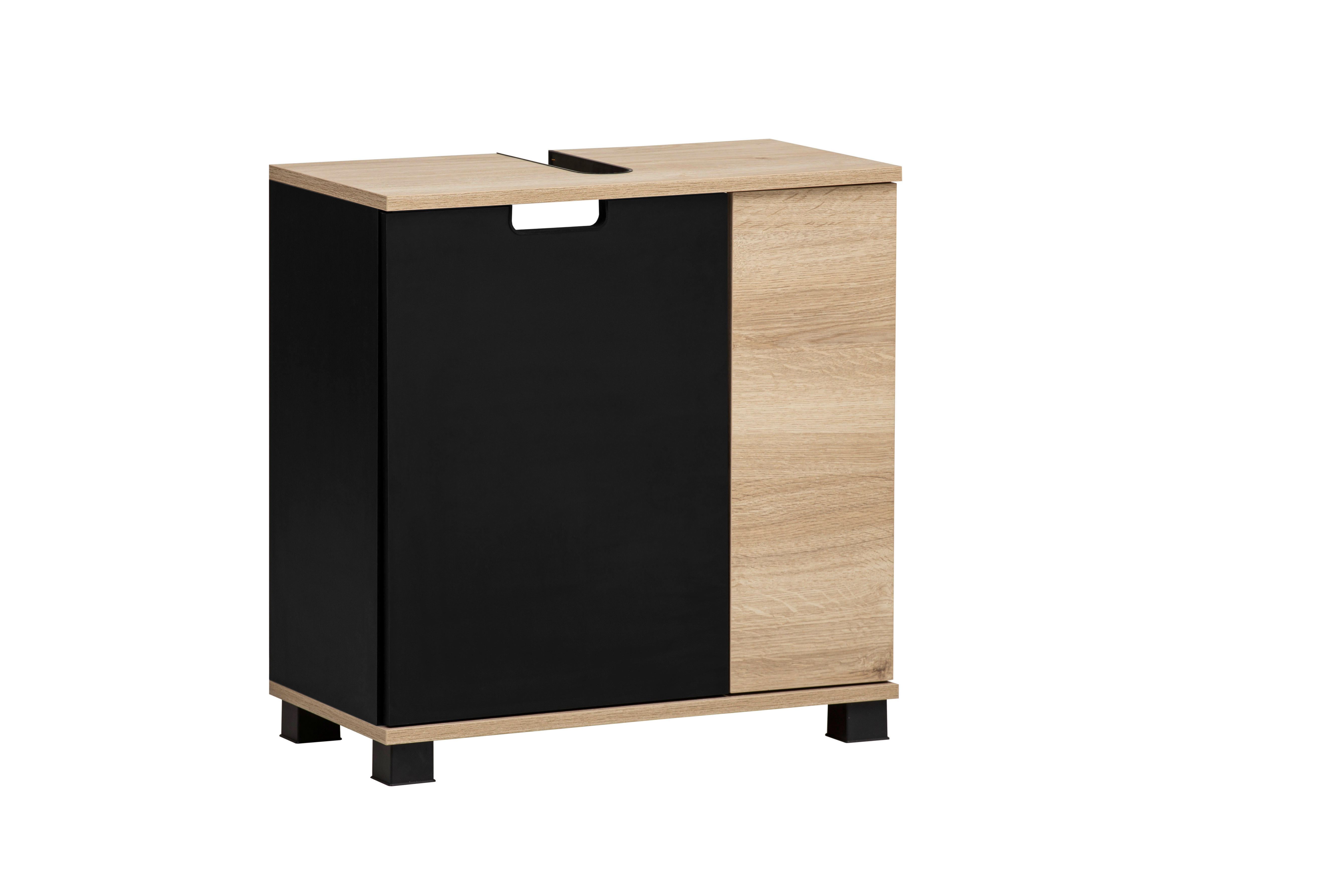 Waschbeckenunterschrank Emmik schwarz matt Eiche Eiche weiß Nachbildung B/H/T: ca. 59,8x62,4x32,6 cm Emmik - Eiche/schwarz (59,80/62,40/32,60cm) - Möbelpartner