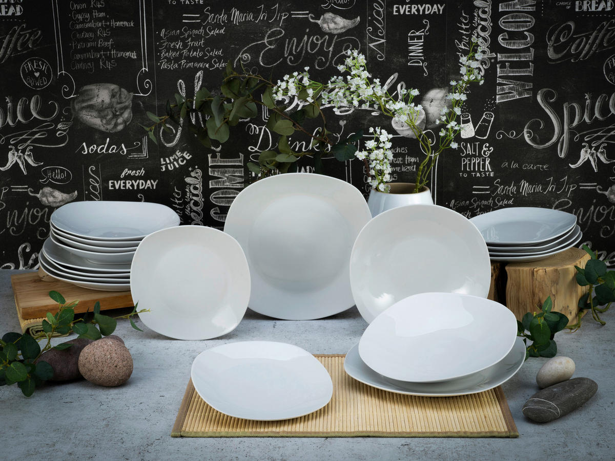 CreaTable Tafelservice Square weiß Porzellan 18 tlg. Square - weiß - CreaTable