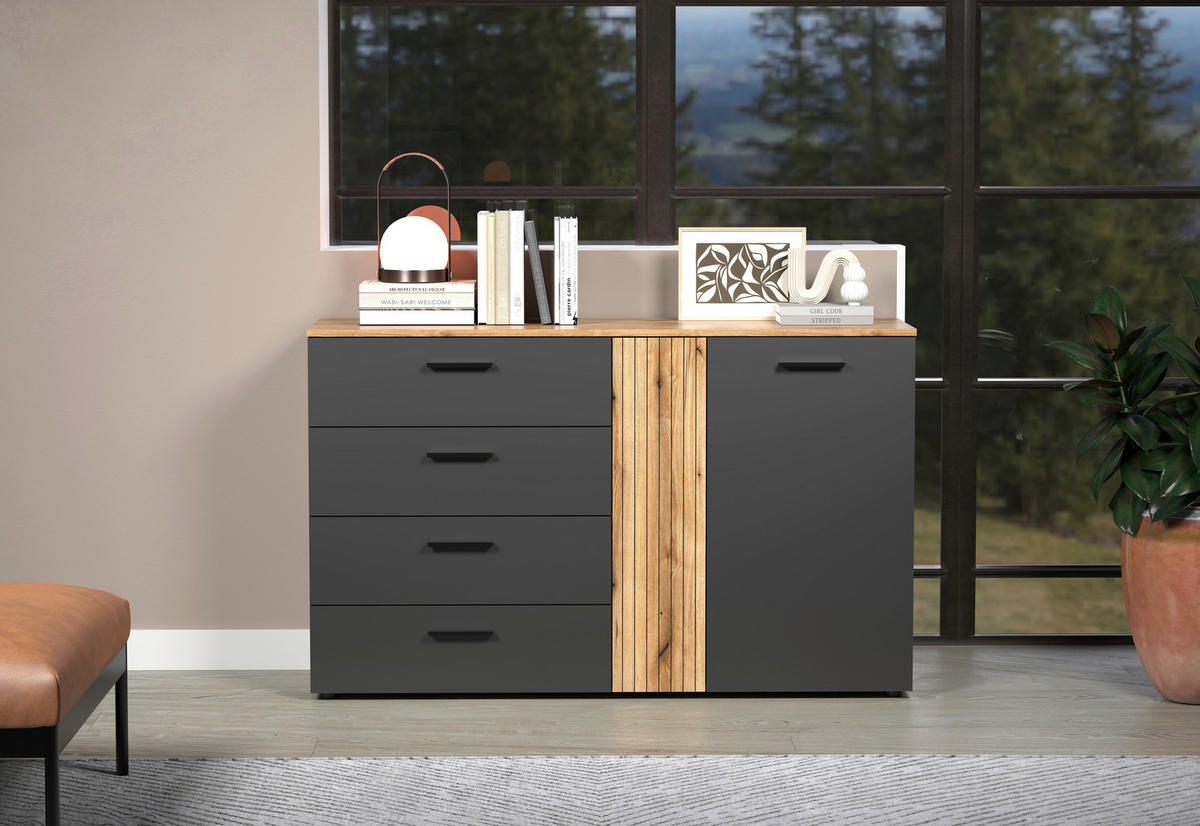 Kommode Esteban anthrazit Eiche Evoke Coast Nachbildung B/H/T: ca. 139x86x38 cm Esteban - Eiche/anthrazit (139,00/86,00/38,00cm)
