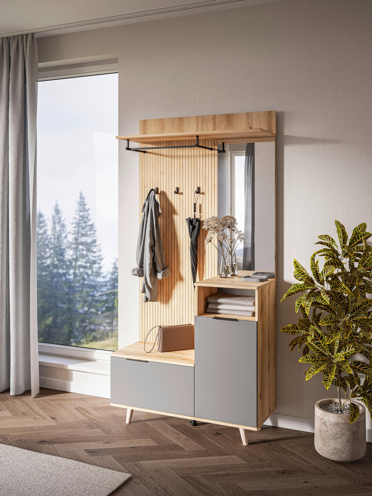 Garderobe NORDIC Eiche Evoke Oak Nachbildung Graphit B/H/T: ca. 100x204x40 cm NORDIC - Eiche/Graphit (100,00/204,00/40,00cm) - WIPMEB