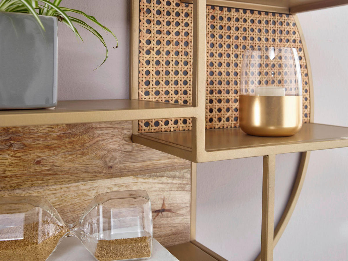 Wandregal messing pulverbeschichtet natur B: ca. 62 cm Wandregal - messing/natur (62,00cm) - Wohnling