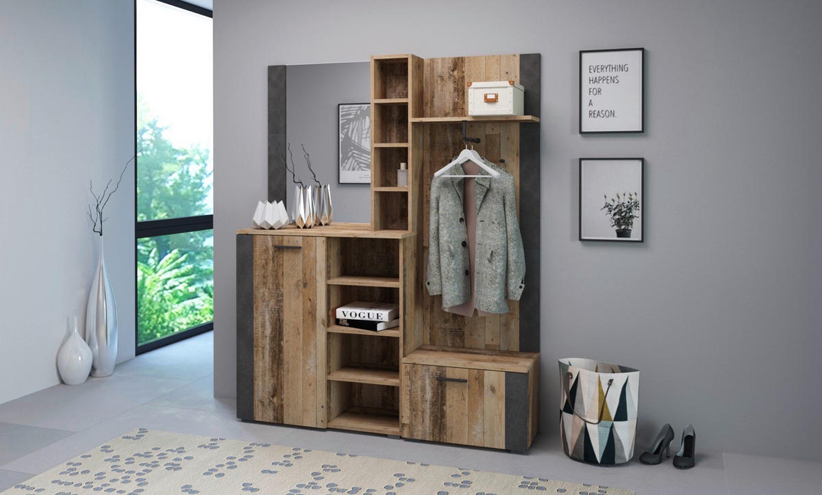 Garderobe BARRY Eiche Old Wood Nachbildung anthrazit B/H/T: ca. 150x190x32 cm BARRY - Eiche/anthrazit (150,00/190,00/32,00cm) - WIPMEB