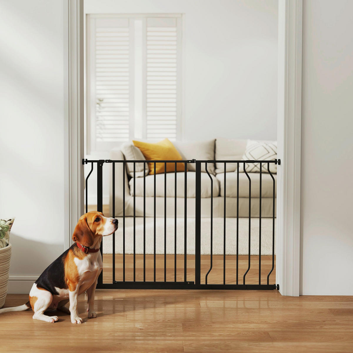 PawHut Schutzgitter schwarz Stahl B/H/L: ca. 4x76x115 cm Schutzgitter - schwarz (115,00/4,00/76,00cm) - PawHut