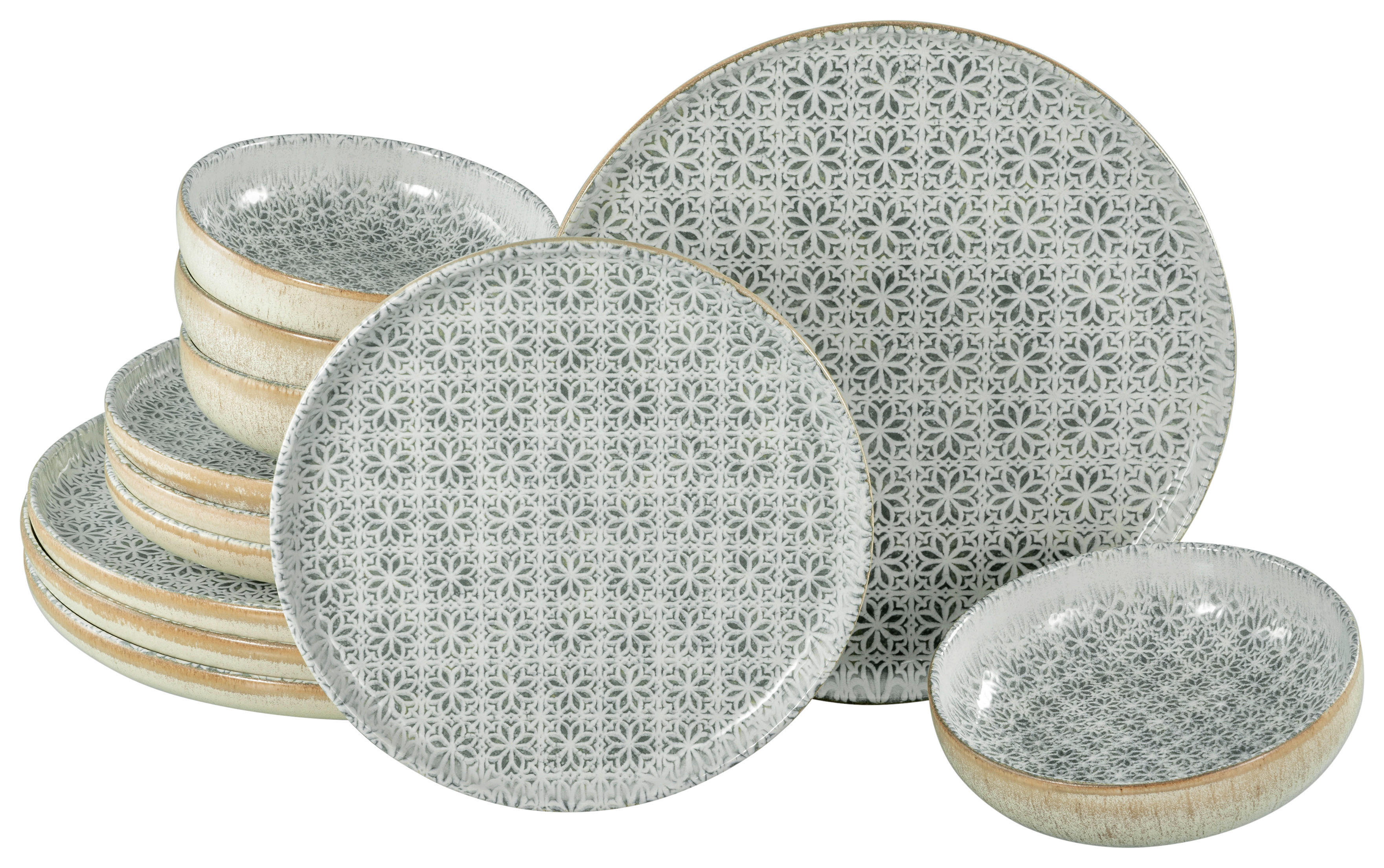 CreaTable Tafelservice Uno Emiliana grau Steinzeug 12 tlg. Uno Emiliana - grau - CreaTable