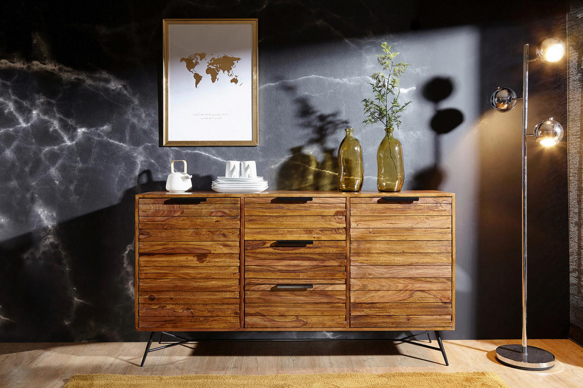 Sideboard natur schwarz B/H/T: ca. 160x88x40 cm Sideboard - natur/schwarz (160,00/88,00/40,00cm) - Wohnling