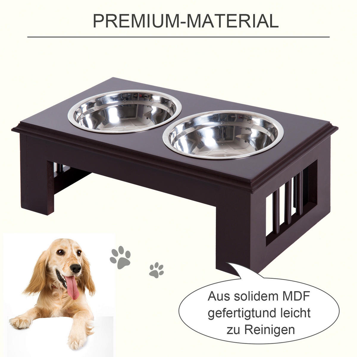 PawHut Futternapferhöhung dunkelbraun MDF B/H/T: ca. 44x15x24 cm Futternapferhöhung - dunkelbraun (44,00/15,00/24,00cm) - PawHut