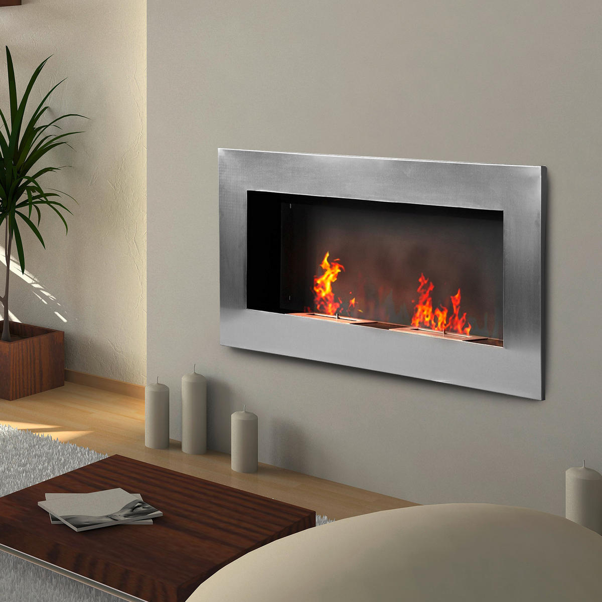 HOMCOM Wandkamin silber Edelstahl B/H/T: ca. 110x54x14 cm Wandkamin - silber (110,00/54,00/14,00cm) - HOMCOM