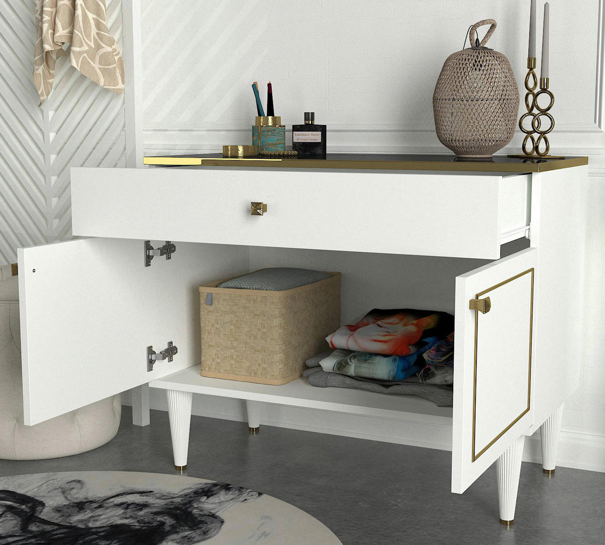 Kommode Ravenna weiß Marmoroptik B/H/T: ca. 90x76x44,8 cm Ravenna - weiß/Marmoroptik (90,00/76,00/44,80cm) - moebel17