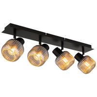 GLOBO Spot TOM 80500408 Rauch schwarz Glas Metall B/H/L: ca. 69,5x13,7x9,8 cm E14 4 Brennstellen TOM - schwarz/Rauch (9,80/69,50/13,70cm) - GLOBO