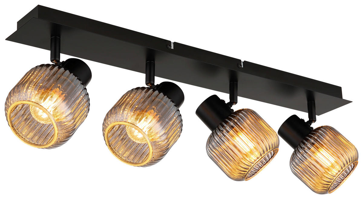 GLOBO Spot TOM 80500408 Rauch schwarz Glas Metall B/H/L: ca. 69,5x13,7x9,8 cm E14 4 Brennstellen TOM - schwarz/Rauch (9,80/69,50/13,70cm) - GLOBO