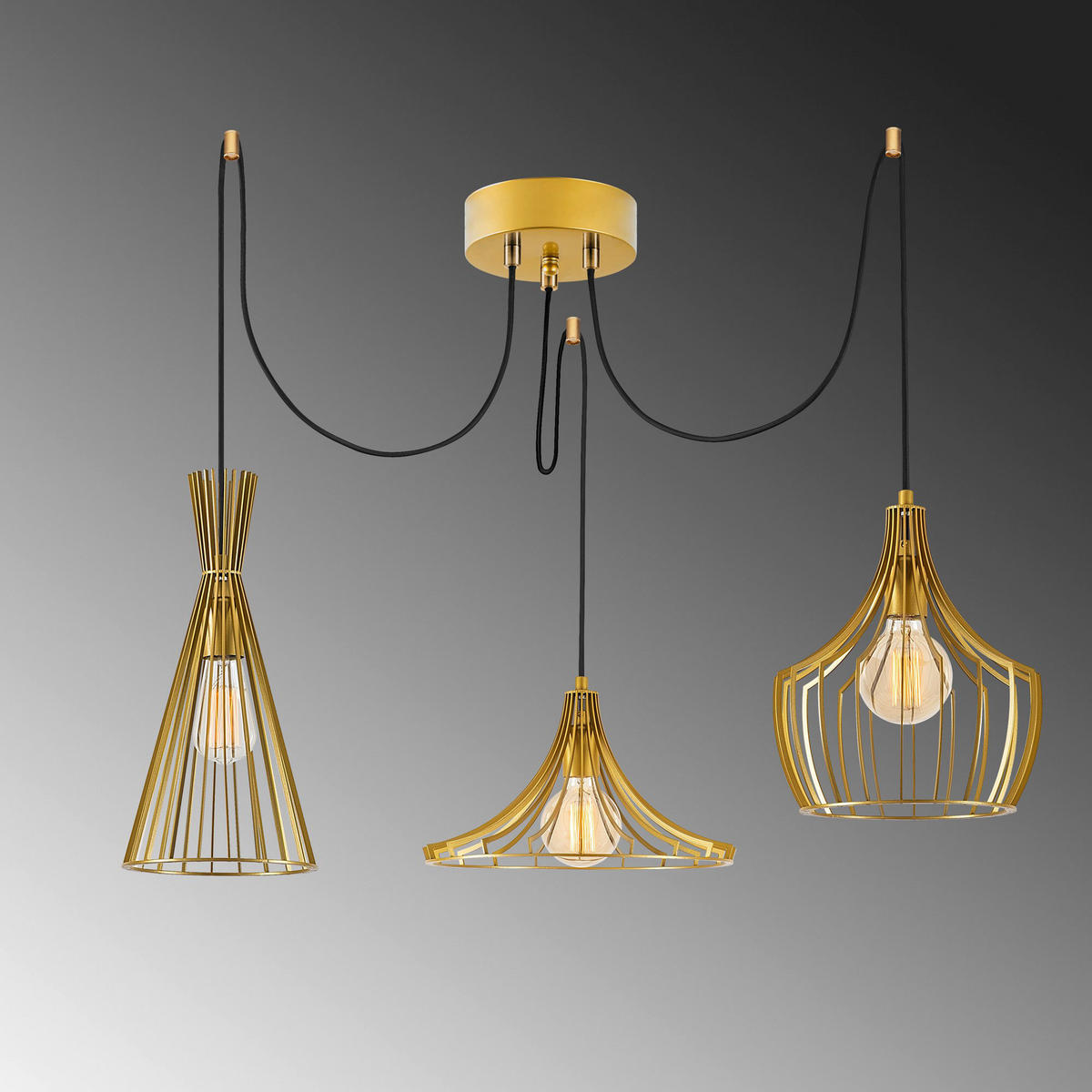 Opviq Pendelleuchte Mezopotamya gold B/H/T/L/D: ca. 114x130x114x114x114 cm E27 3 Brennstellen Mezopotamya - gold (114,00/114,00/130,00cm) - Opviq