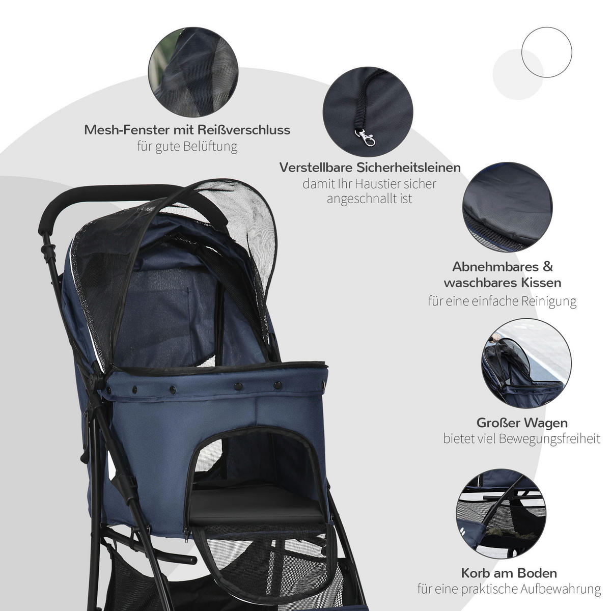 PawHut Hunde-Zubehör blau Polyester B/H/L: ca. 48x81x99 cm Hundetrolley - blau/marine (99,00/48,00/81,00cm) - PawHut
