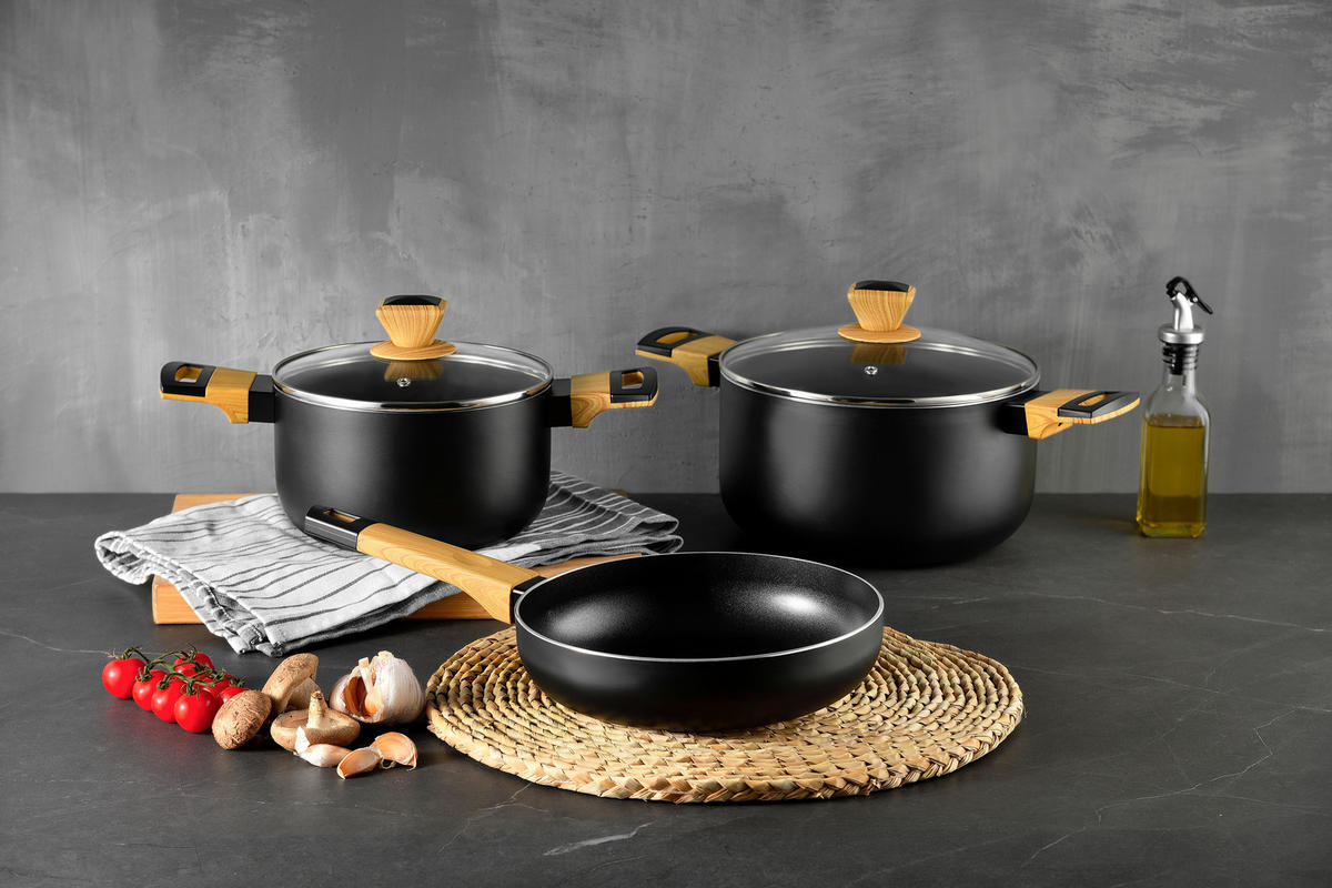 BERGNER Kochgeschirrset EARTH BLACK schwarz Aluminium 5 tlg. EARTH BLACK - schwarz (52,00/38,50/16,00cm) - BERGNER