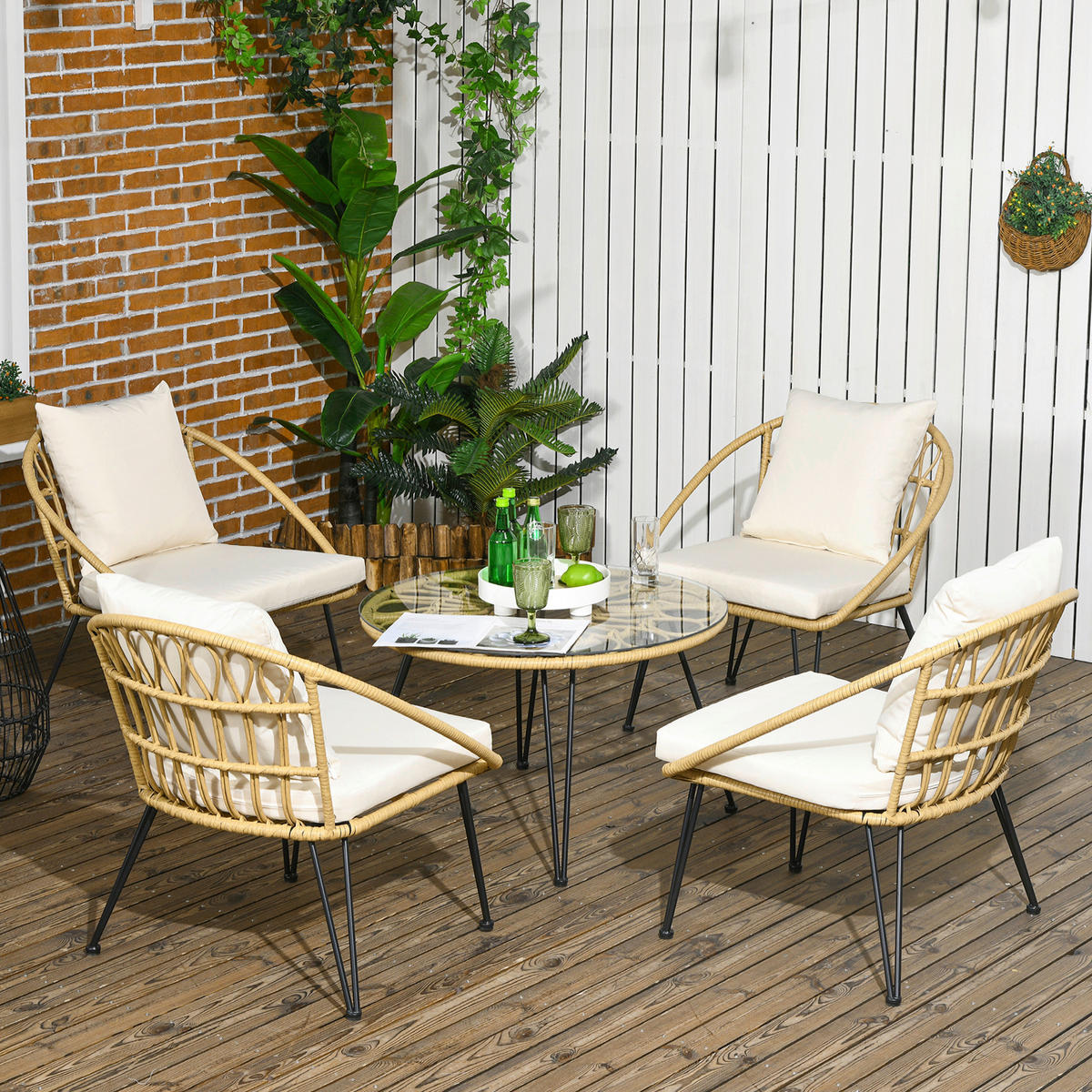 Outsunny Gartensitzgruppe 5tlg. beige Stahl B/H/L: ca. 82x50x82 cm Gartensitzgruppe 5tlg. - beige (82,00/82,00/50,00cm) - Outsunny